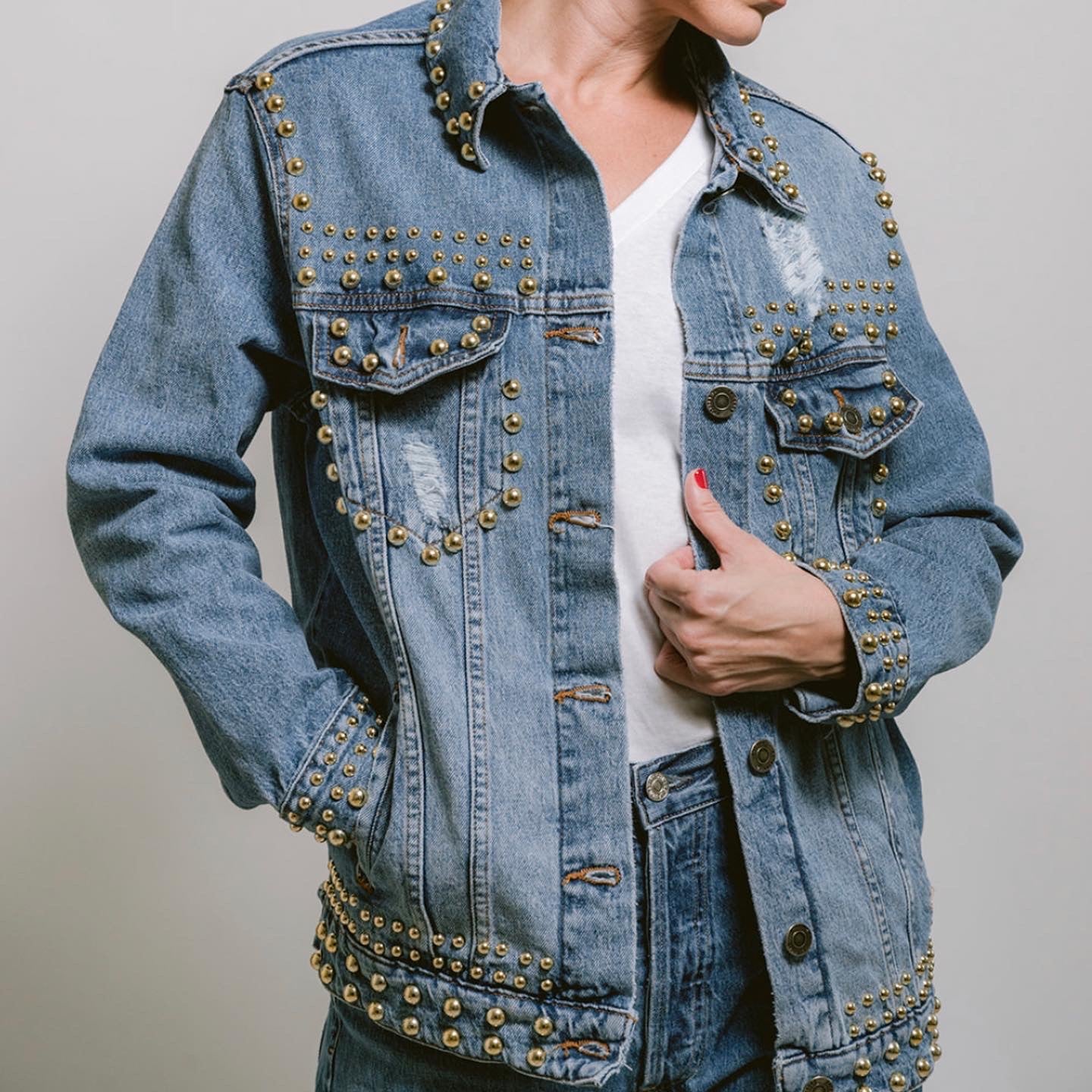 DENIM JACKET GOLDEN PEARLS